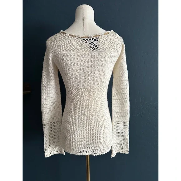 Vintage Rampage Beaded Crochet Boho Top Ramie Cotton Y2K White Small - Picture 5 of 8